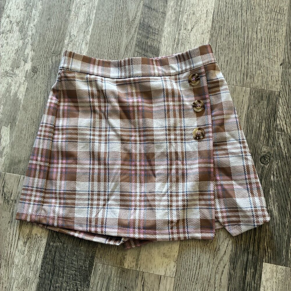 Originality Pink & Brown Plaid A-Line Mini Skirt/Skort (S)